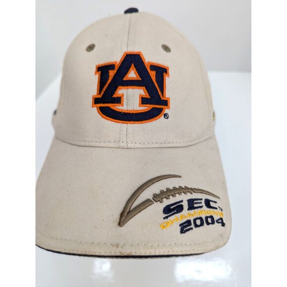 Auburn University SEC Champions 2004 Men Beige Adjustable Strap Back Cap Hat - Picture 1 of 12